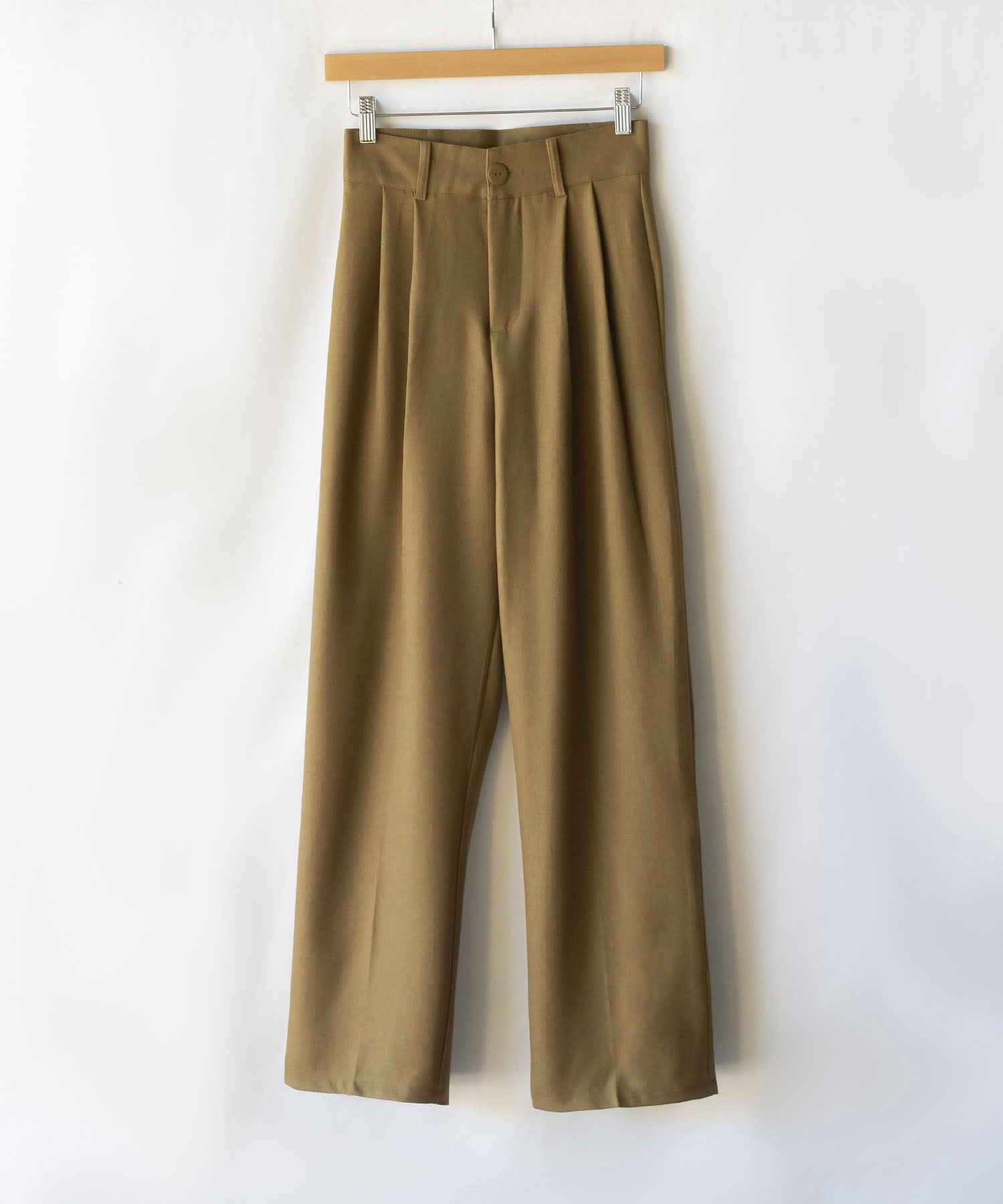 【 秋冬素材で新登場! 】太ベルトハイウエストウールライクカラータックスラックス