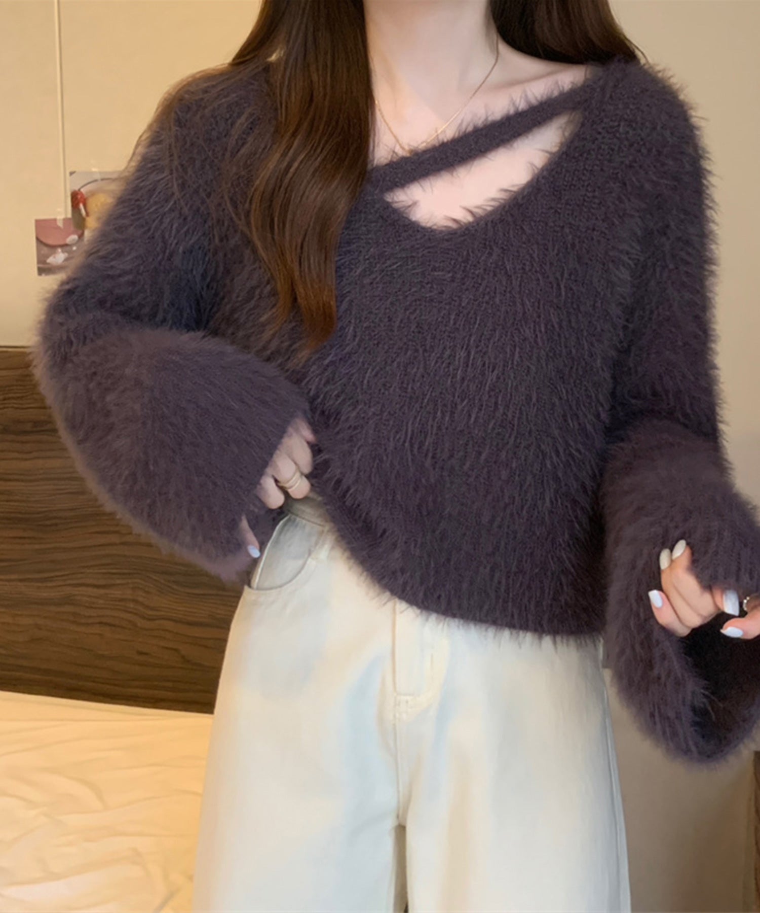 カットアウトショートシャギーニット