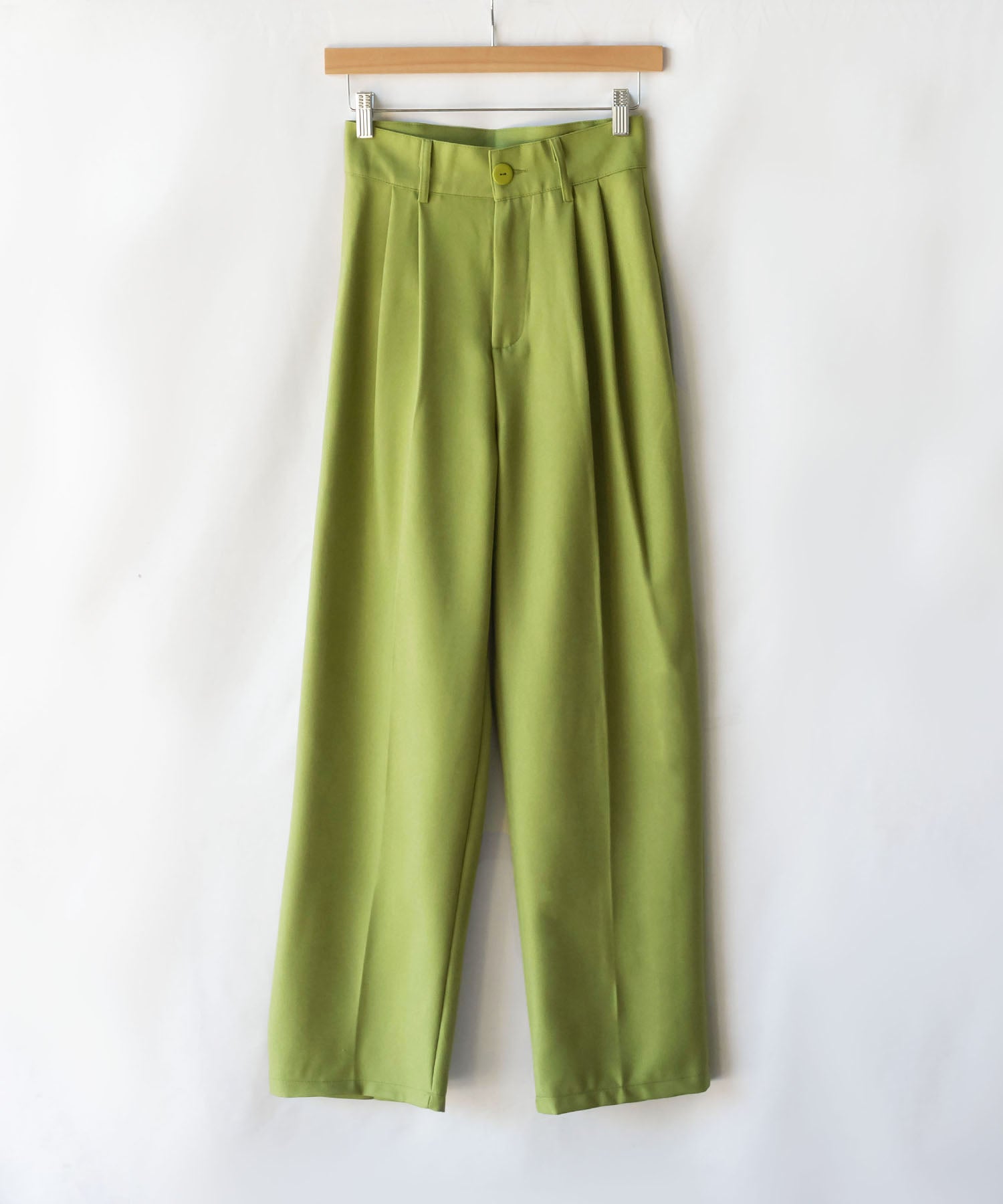 【 秋冬素材で新登場! 】太ベルトハイウエストウールライクカラータックスラックス