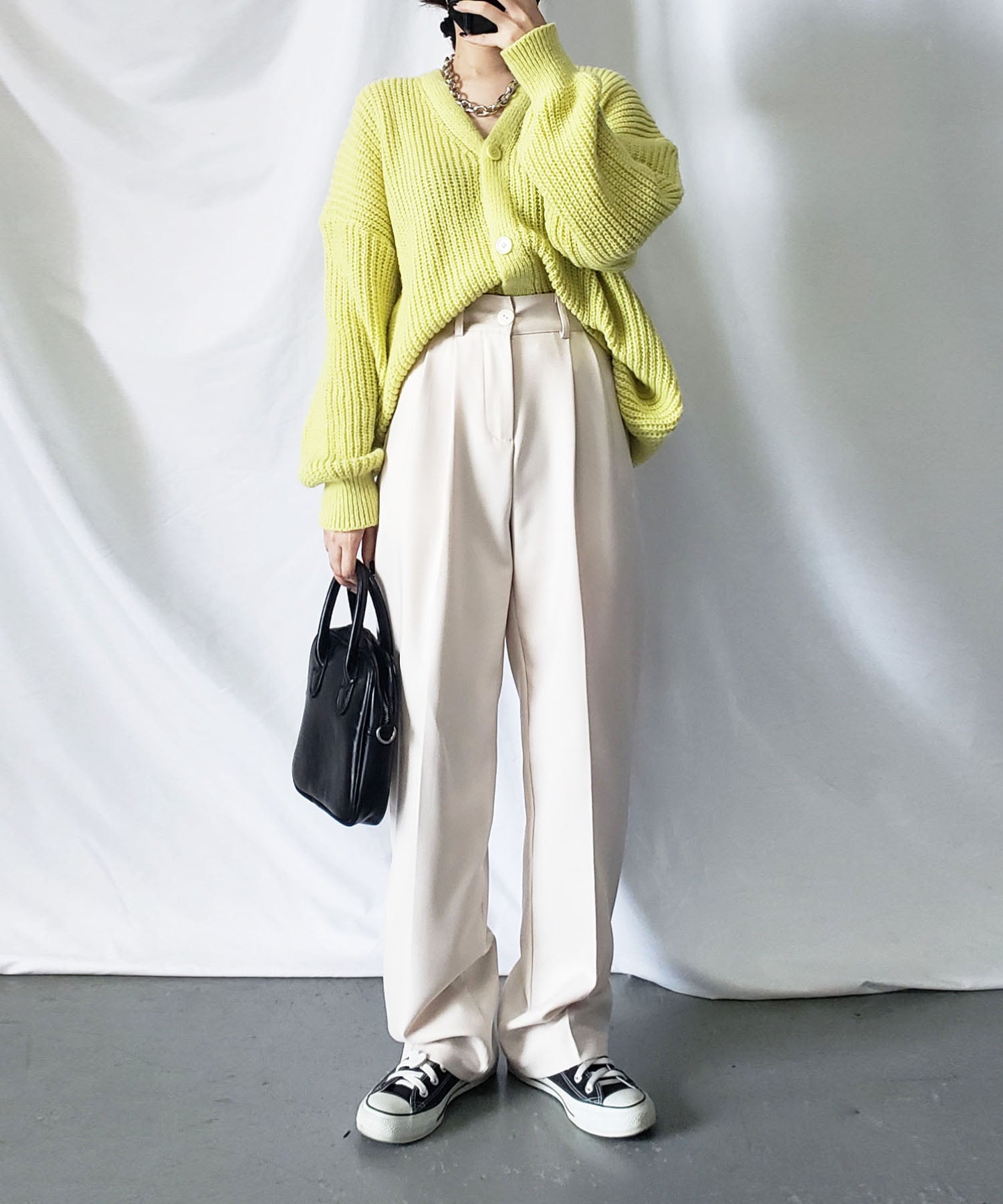 【 秋冬素材で新登場! 】太ベルトハイウエストウールライクカラータックスラックス