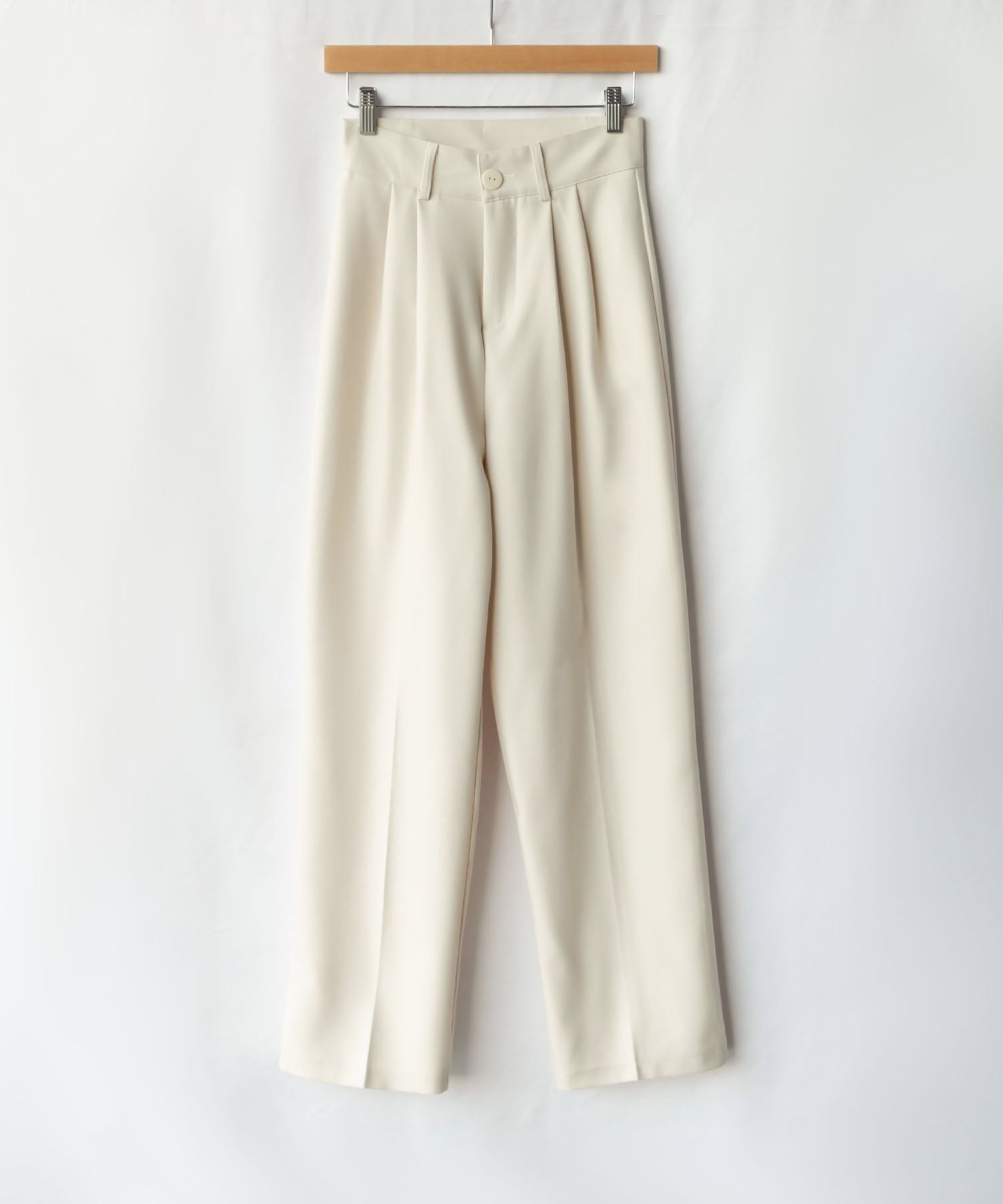 【 秋冬素材で新登場! 】太ベルトハイウエストウールライクカラータックスラックス