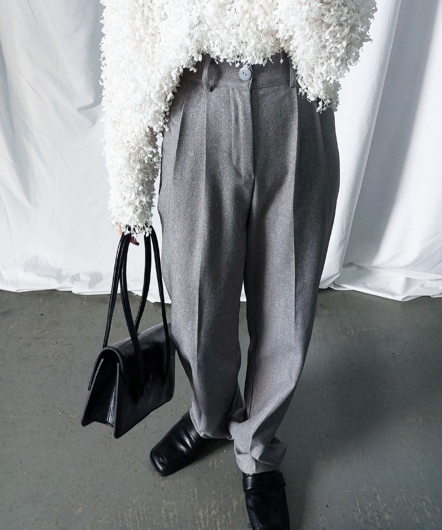 【 秋冬素材で新登場! 】太ベルトハイウエストウールライクカラータックスラックス