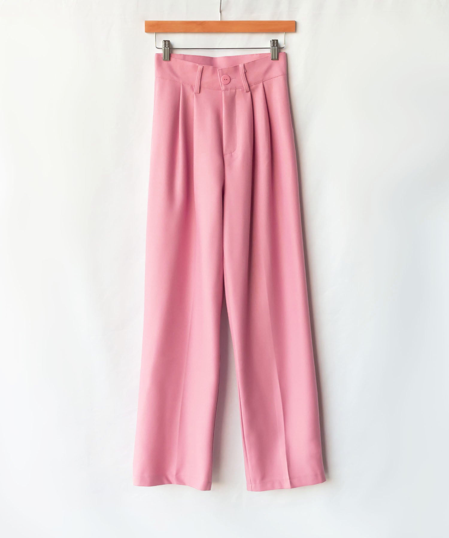 【 秋冬素材で新登場! 】太ベルトハイウエストウールライクカラータックスラックス