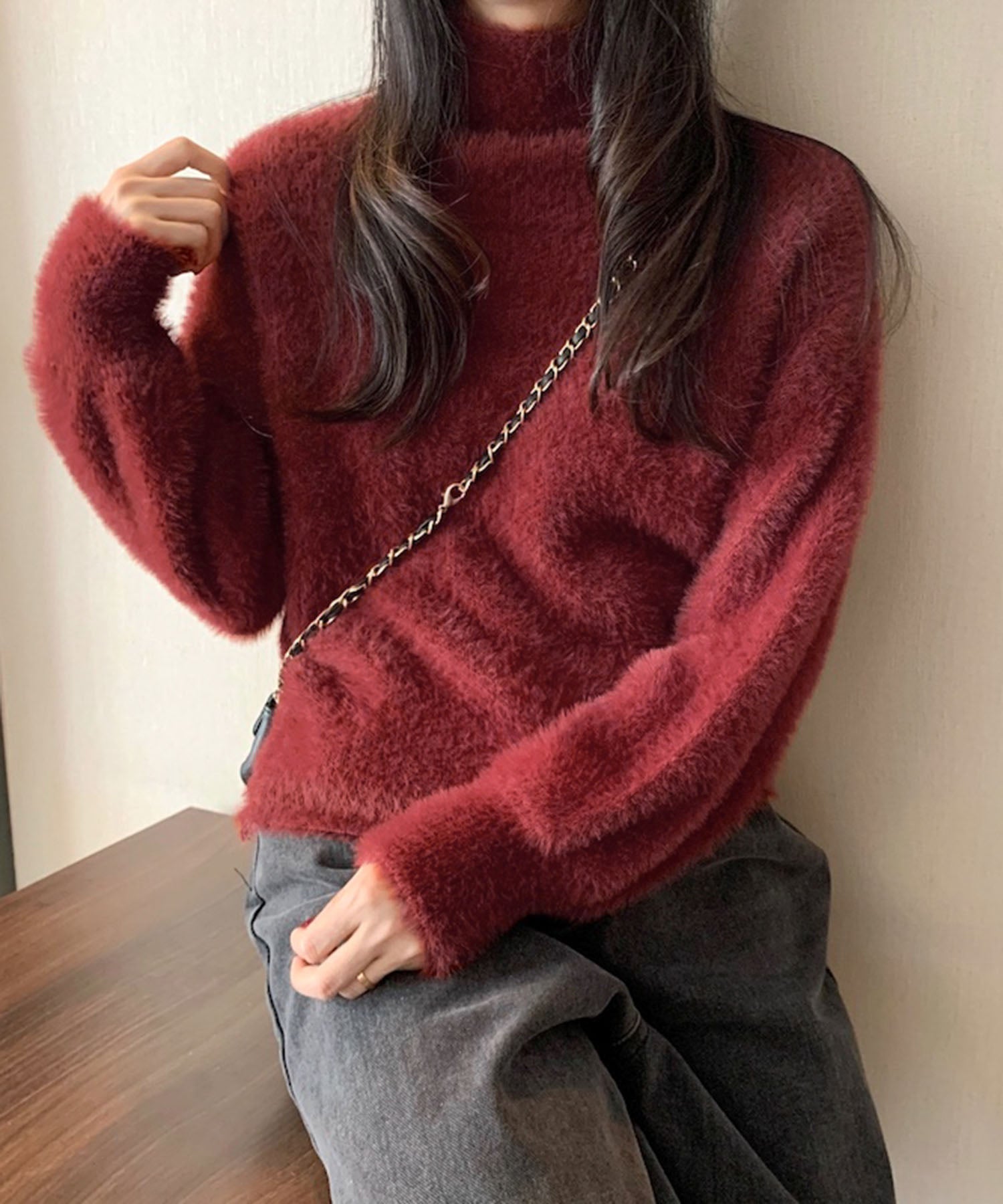 【 新色追加/9色展開 】ハイネックカラーシャギーニット