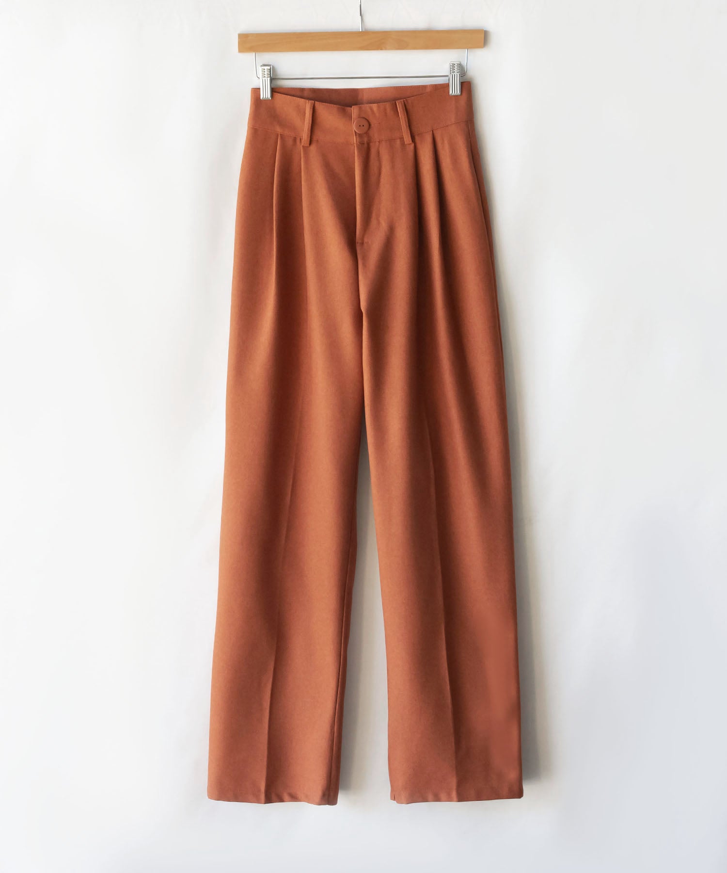 【 秋冬素材で新登場! 】太ベルトハイウエストウールライクカラータックスラックス