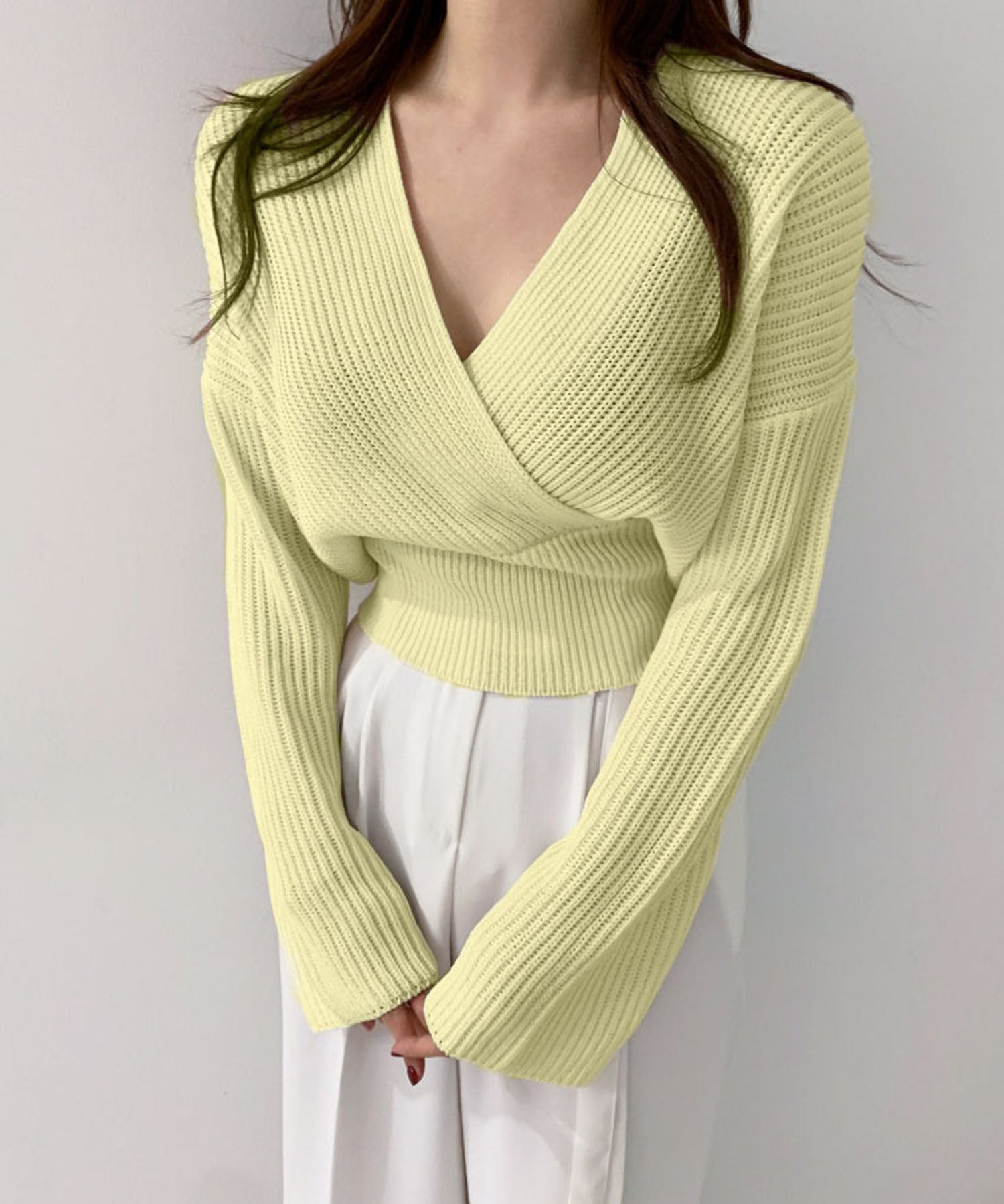 【 5color 】ウエストリブカシュクールショートニット
