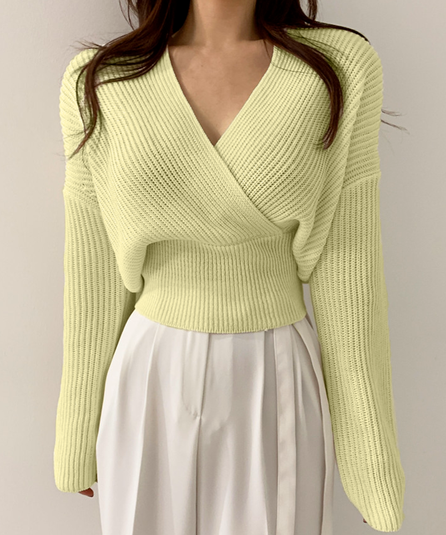 【 5color 】ウエストリブカシュクールショートニット