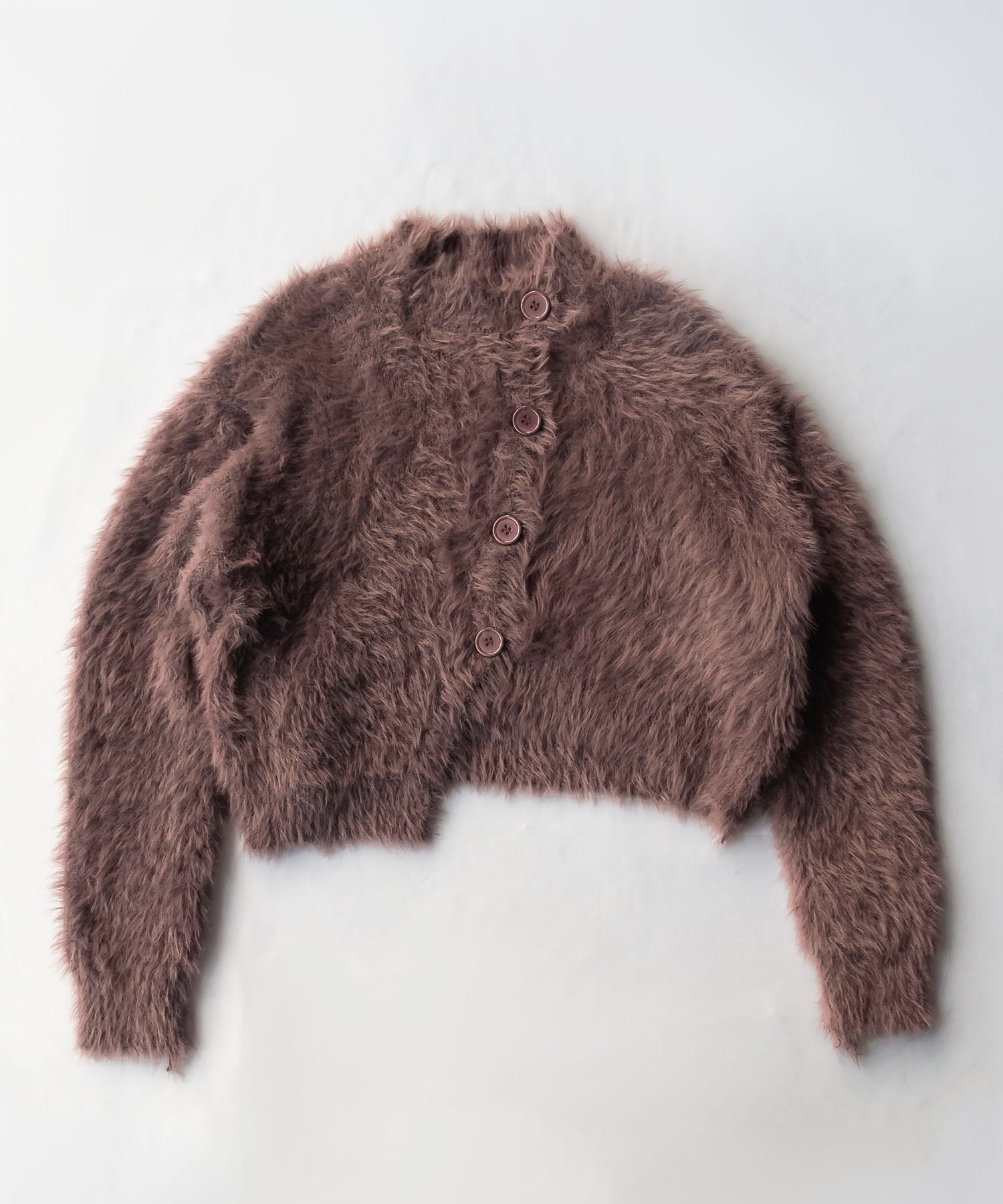 アシメショートシャギーニットカーディガン