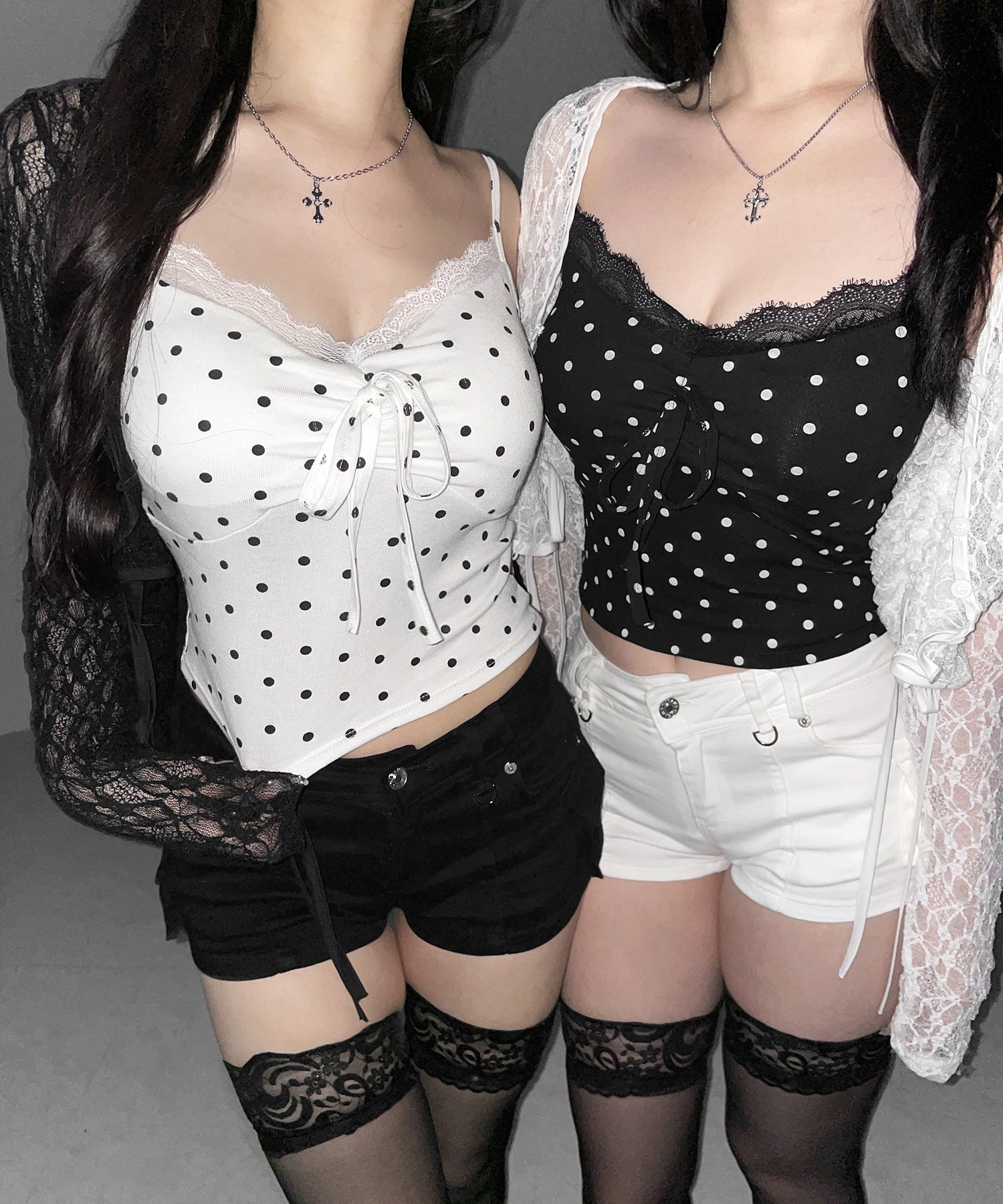 ドットレースフロントリボンキャミソール ／ Dot lace front ribbon camisole
