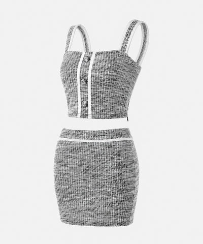【 セットアップ】ツイードボタンショートビスチェ ＋ ミニスカート ＳＥＴ ／ 【 SETUP 】tweed button short buister ＋ mini skirt SET