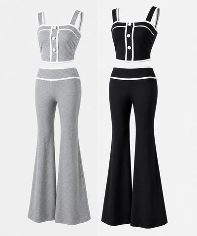 【 セットアップ】フロントボタンパイピングビスチェ＋ フレアパンツ ＳＥＴ ／ 【 SETUP 】front button piping buister ＋ flare pants SET