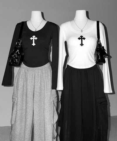 クロスパッチスーパーフィットスリムロンT ／ Cross-patch super fit slim long-sleeve T-Shirt