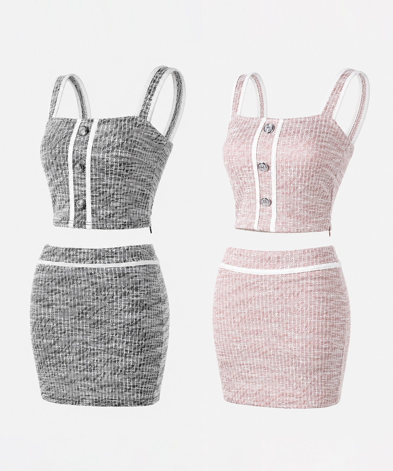 【 セットアップ】ツイードボタンショートビスチェ ＋ ミニスカート ＳＥＴ ／ 【 SETUP 】tweed button short buister ＋ mini skirt SET