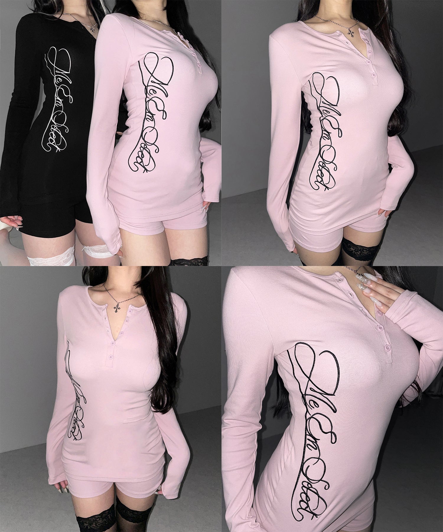 【 セットアップ 】レタリングロゴヘンリーネックトップス＆ショートパンツ SETUP ／ lettering logo henlyneck tops ＆ short pants