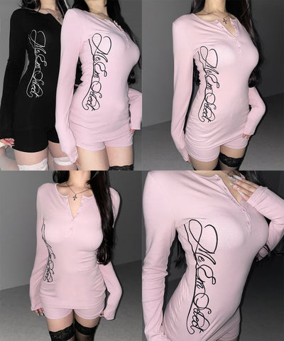 【 セットアップ 】レタリングロゴヘンリーネックトップス＆ショートパンツ SETUP ／ lettering logo henlyneck tops ＆ short pants