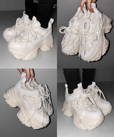 【 +10.5cm盛れ 】スパンコールレースアップ厚底スニーカー ／ +10.5cm spangle lace-up platform sneakers