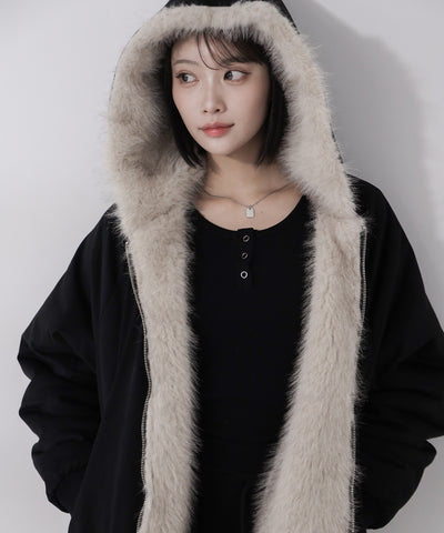 【 リバーシブル２WAY】ビッグフーディボリュームフェイクファーブルゾン ／ Reversible big hoodie volume fake fur blouson