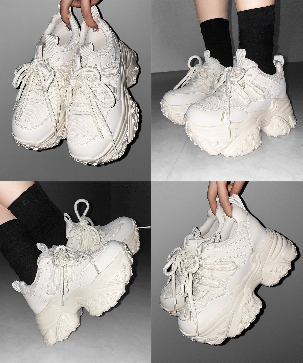 【 +10.5cm盛れ 】レースアップ厚底スニーカー ／ +10.5cm lace-up platform sneakers