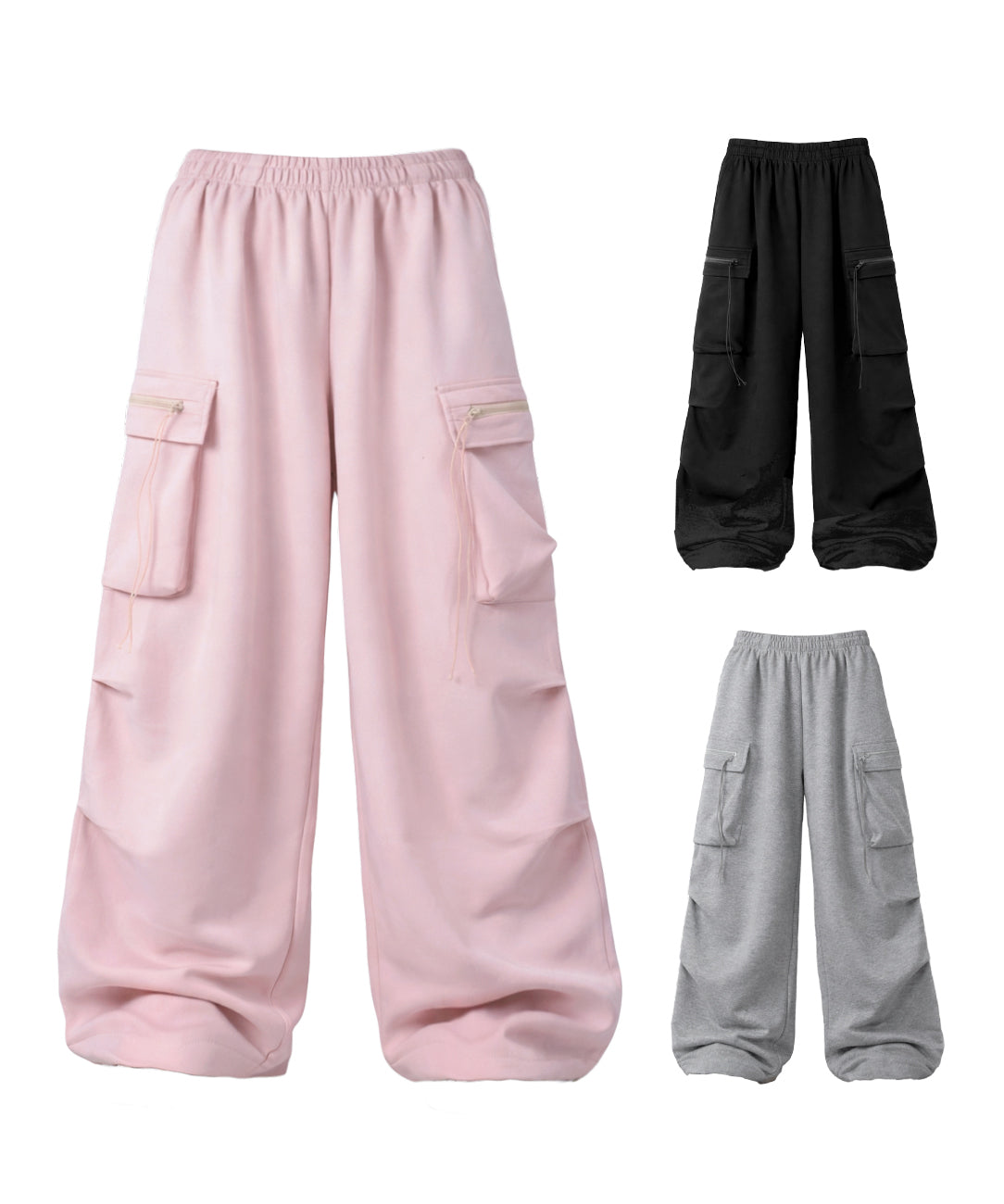 【 裾絞り可能２WAY 】ドローコードタックワイドカーゴスウェットパンツ ／ drawcord tuck wide cargo sweatpants