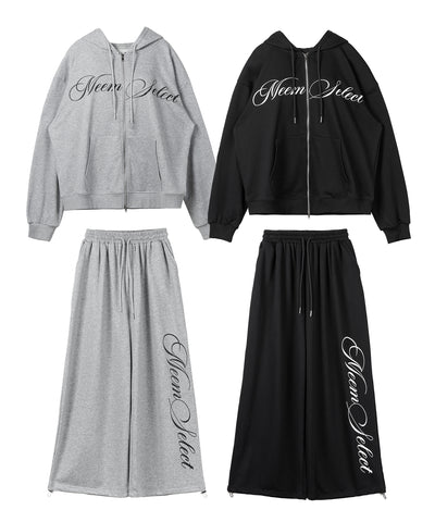 【 セットアップ可能 】レタリングロゴプリントダブルジップビッグパーカー ／ lettering logo print double zip BIG hoodie