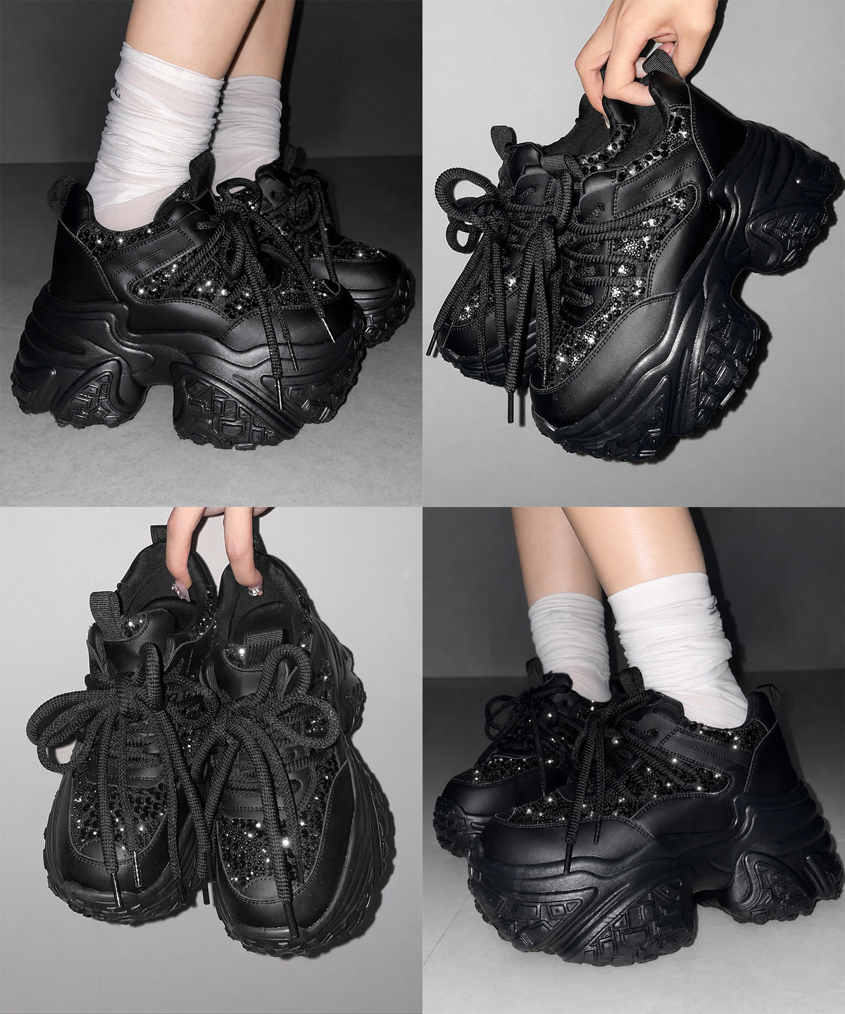 【 +10.5cm盛れ 】スパンコールレースアップ厚底スニーカー ／ +10.5cm spangle lace-up platform sneakers