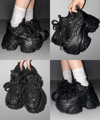 【 +10.5cm盛れ 】スパンコールレースアップ厚底スニーカー ／ +10.5cm spangle lace-up platform sneakers