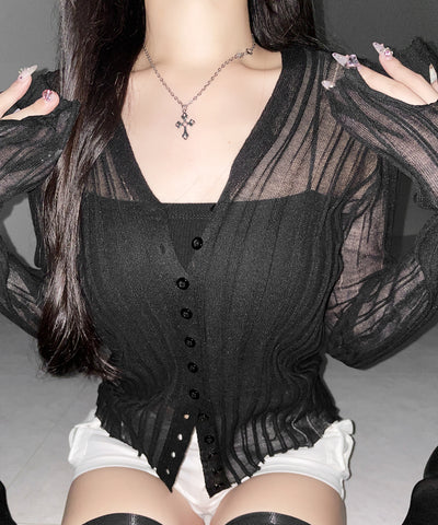 シアーリブニットカーディガン ／ sheer lib knit cardigan