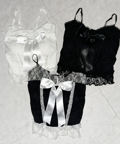 フロントサテンリボンレースキャミビスチェ ／ front satin ribbon lace cami bustier
