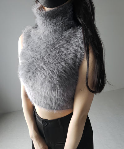 【 ３color 】タートルネックショートシャギーノースリニットトップス ／ turtleneck short shaggy nosleeve knit tops