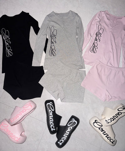 【 セットアップ 】レタリングロゴヘンリーネックトップス＆ショートパンツ SETUP ／ lettering logo henlyneck tops ＆ short pants