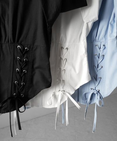 ダブルレースアップリボンシャツ ／ double lace up ribbon shirts