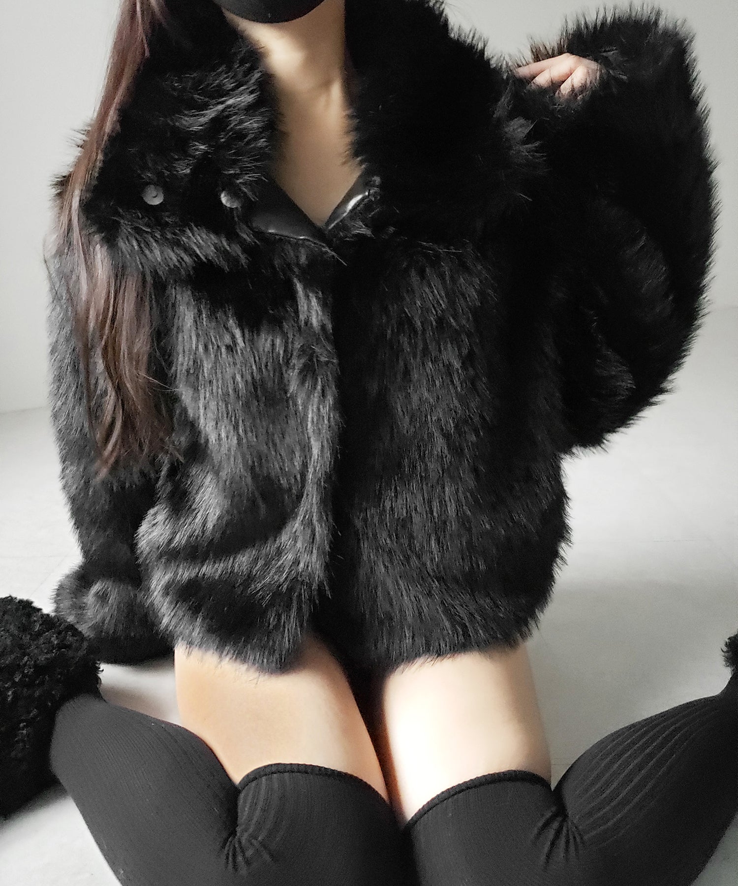 スタンドカラーミックスファーショートコート ／ stand-collar mix fur short coat