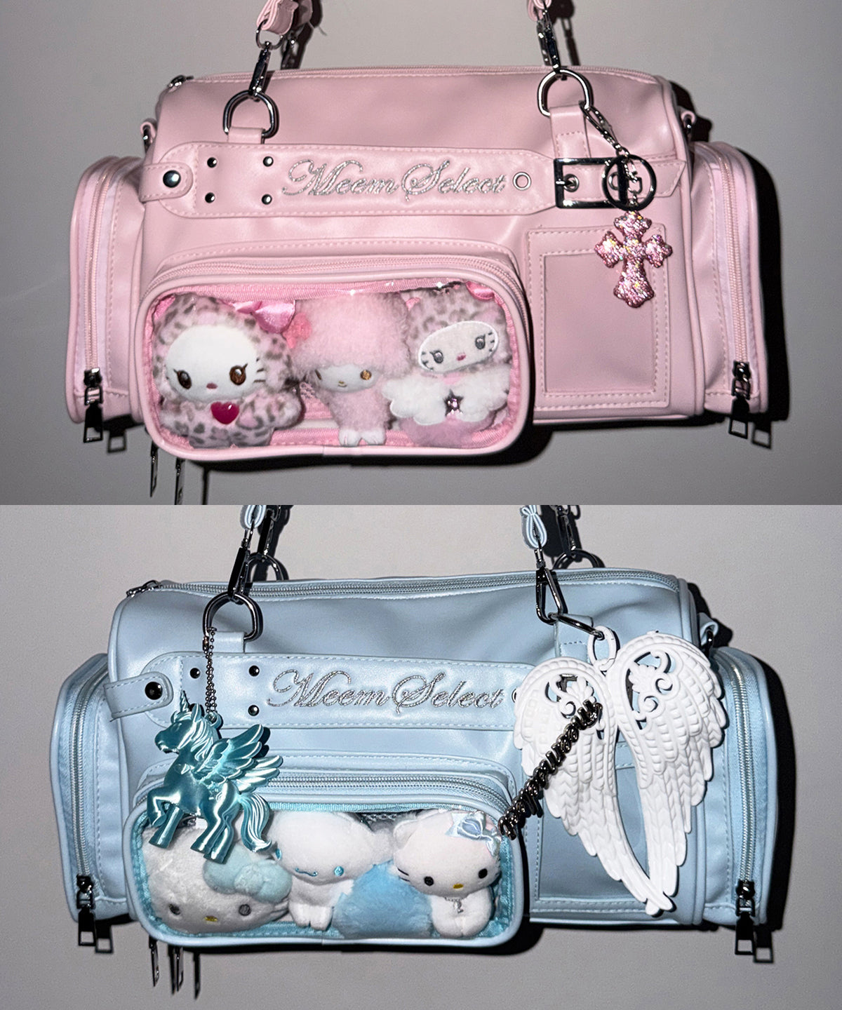 クリアポケット付きレタリング刺繍ショルダーバッグ ／ clear pocket lettering embroidery shoulder bag