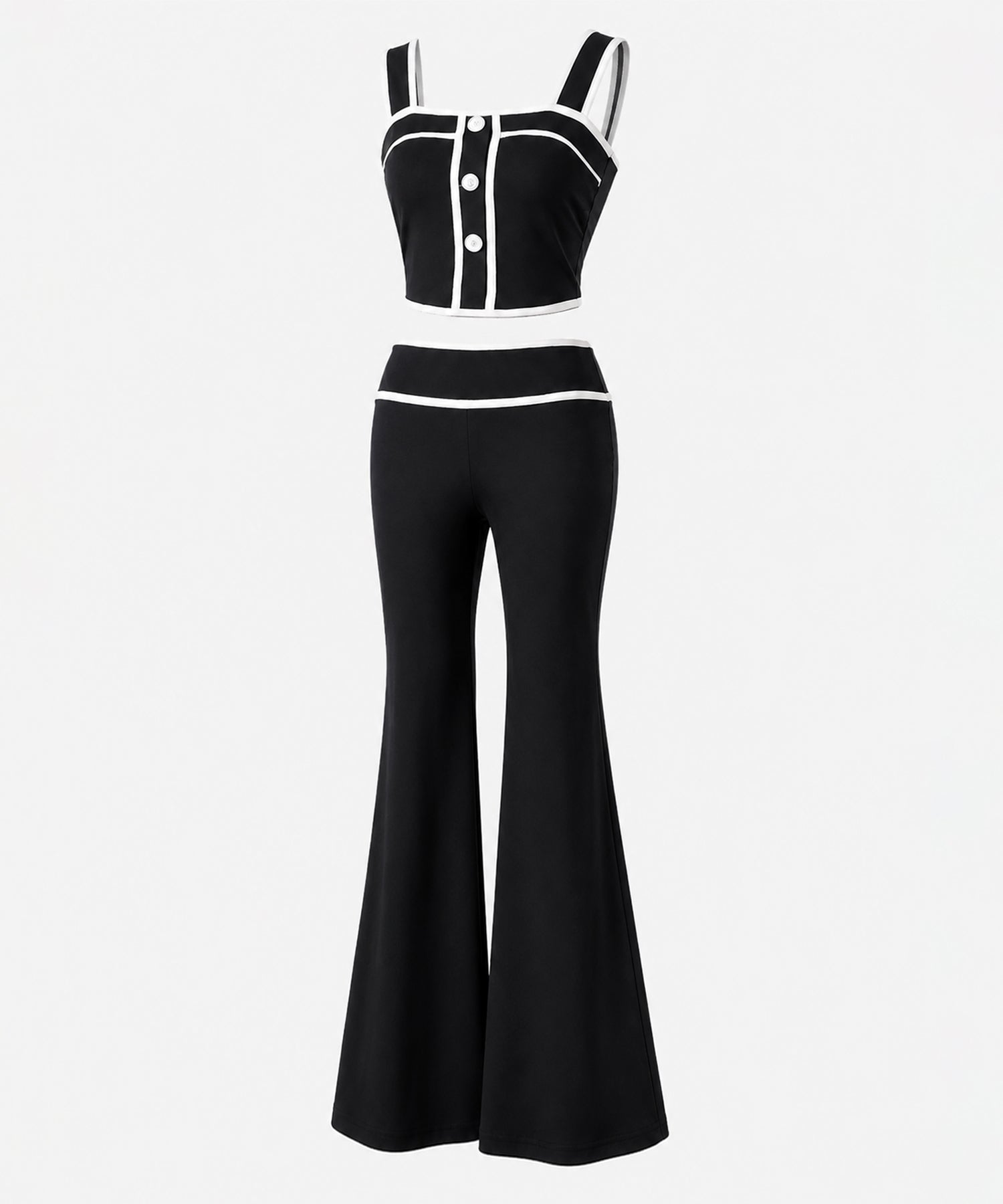【 セットアップ】フロントボタンパイピングビスチェ＋ フレアパンツ ＳＥＴ ／ 【 SETUP 】front button piping buister ＋ flare pants SET