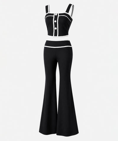 【 セットアップ】フロントボタンパイピングビスチェ＋ フレアパンツ ＳＥＴ ／ 【 SETUP 】front button piping buister ＋ flare pants SET