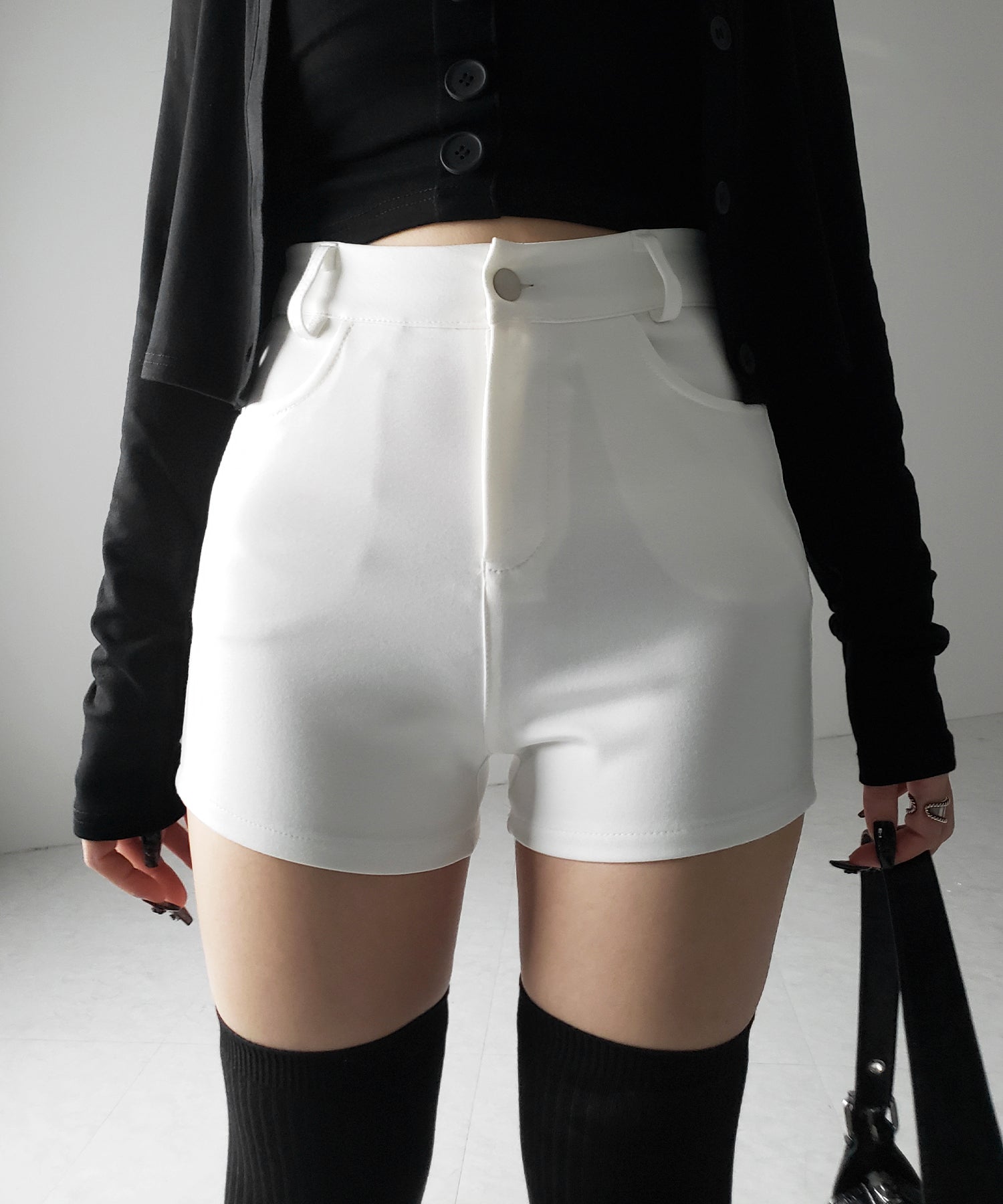 【 ２color ／４size 】ハイウエストタイトスパンショートパンツ ／ high waist tight span short pants