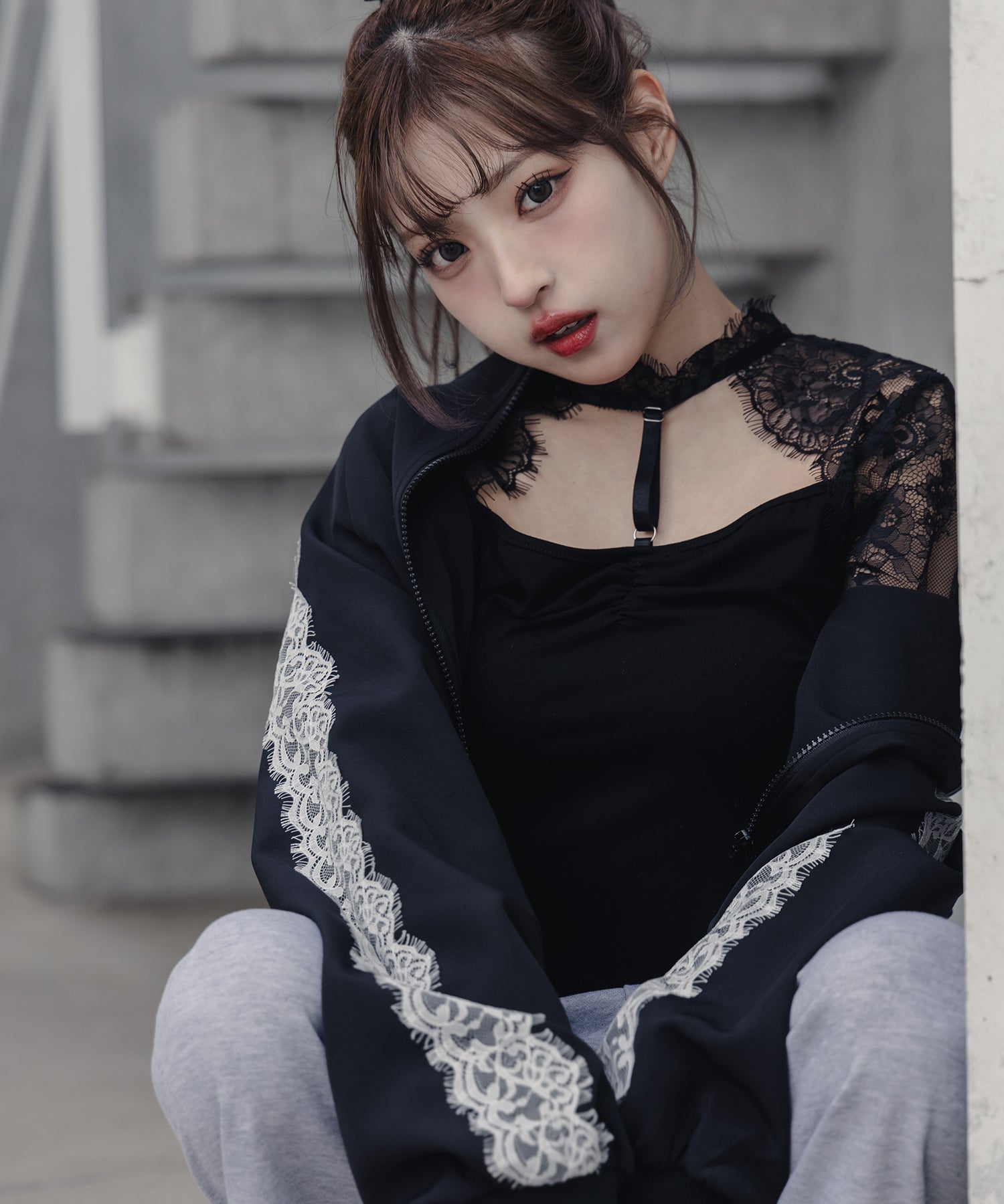 【 １color 】Y‐ストラップチョーカーレースドッキングトップス ／ Y-strap choker lace docking tops