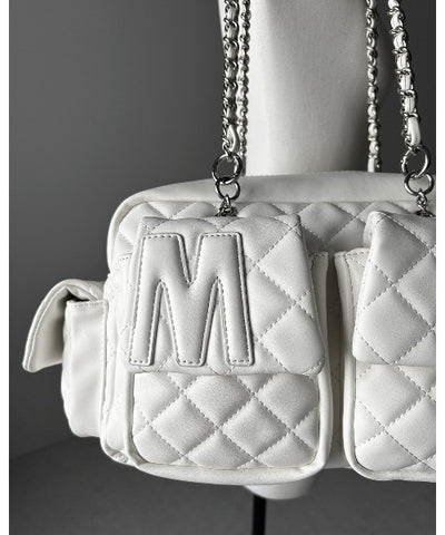 【 ２WAY 】Ｍロゴフェイクレザーキルティングチェーンショルダーバッグ ／ M logo fake leather quilting chain shoulder bag