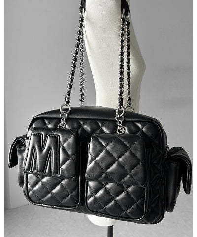 【 ２WAY 】Ｍロゴフェイクレザーキルティングチェーンショルダーバッグ ／ M logo fake leather quilting chain shoulder bag