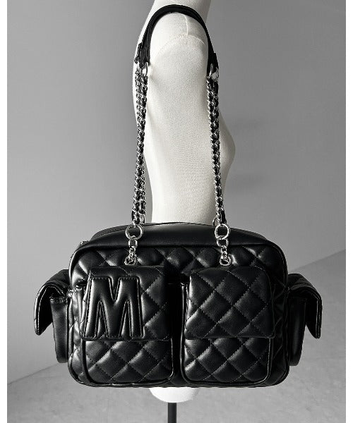 【 ２WAY 】Ｍロゴフェイクレザーキルティングチェーンショルダーバッグ ／ M logo fake leather quilting chain shoulder bag