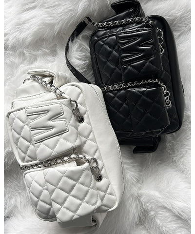 【 ２WAY 】Ｍロゴフェイクレザーキルティングチェーンショルダーバッグ ／ M logo fake leather quilting chain shoulder bag