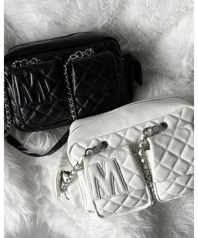 【 ２WAY 】Ｍロゴフェイクレザーキルティングチェーンショルダーバッグ ／ M logo fake leather quilting chain shoulder bag