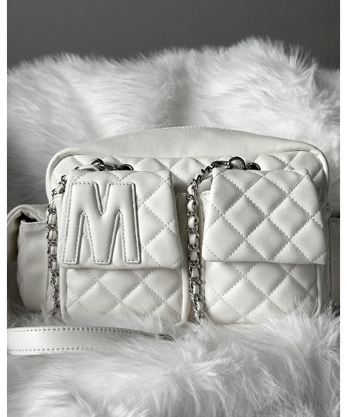 【 ２WAY 】Ｍロゴフェイクレザーキルティングチェーンショルダーバッグ ／ M logo fake leather quilting chain shoulder bag