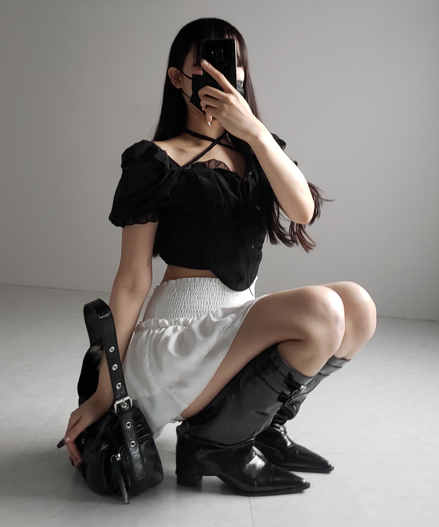 【 ２color ／ ２WAY 】フロントリボンクロスネック半袖シフォンブラウス ／ front ribbon cross neck short sleeve chiffon blouse