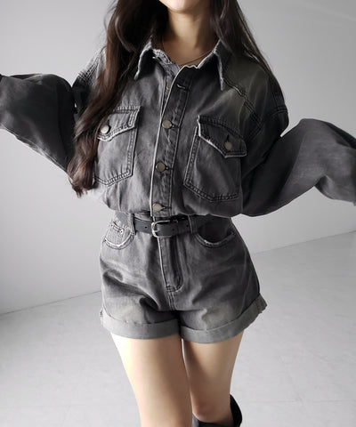 ヴィンテージデニムハイウエストミニオールインワン ／ vintage denim high waist mini allinone