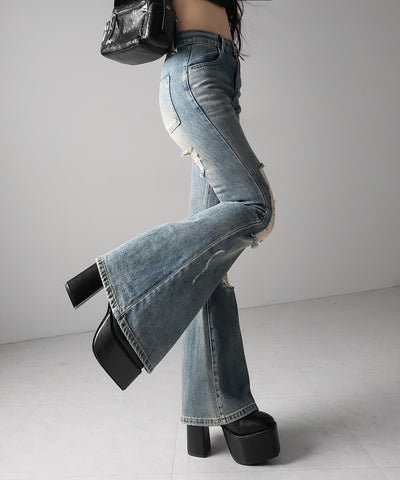 クラッシュダメージヴィンテージフレアデニム ／ crush damage vintage flare denim