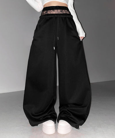 ウエストレースレイヤードスウェットパンツ ／ waist lace layered sweat pants