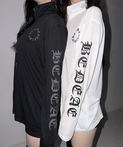 グランジロゴスタンドジップアップオーバーシアートップス ／ grunge logo stand zipup over sheer tops