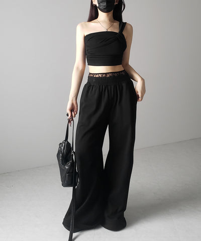 【 カップ付き 】ワンショルアシンメトリーショートキャミソール ／ one shoulder asymmetry short camisole