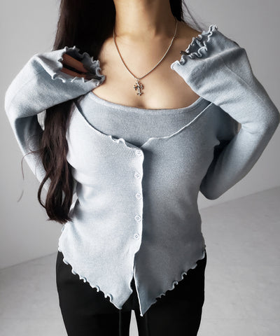 レイヤード風メロースリムニットカーディガン ／ layered mellow slim knit cardigan